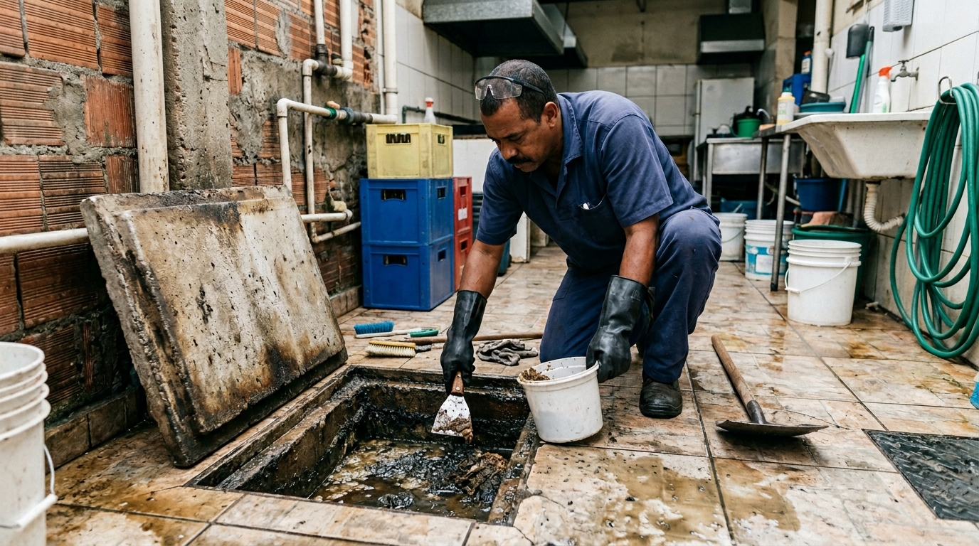 Limpeza de caixa de gordura residencial em Campina Grande‑PB